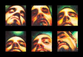 "Seis estudios para un rostro", políptico, mixta/yute, 40x40 cm c.u.